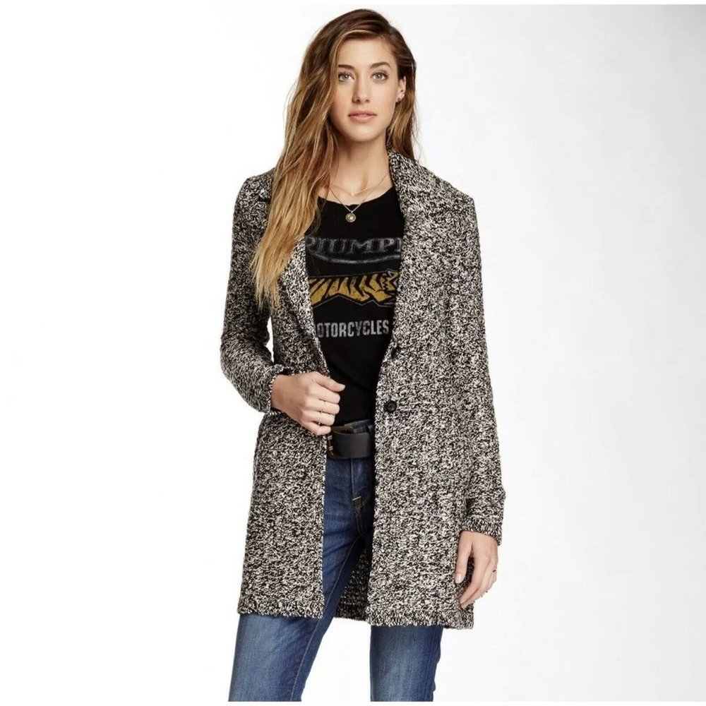 Lucky Brand Black Tweed Mackenzie Button Up Cardigan Sweater Jacket Size Medium